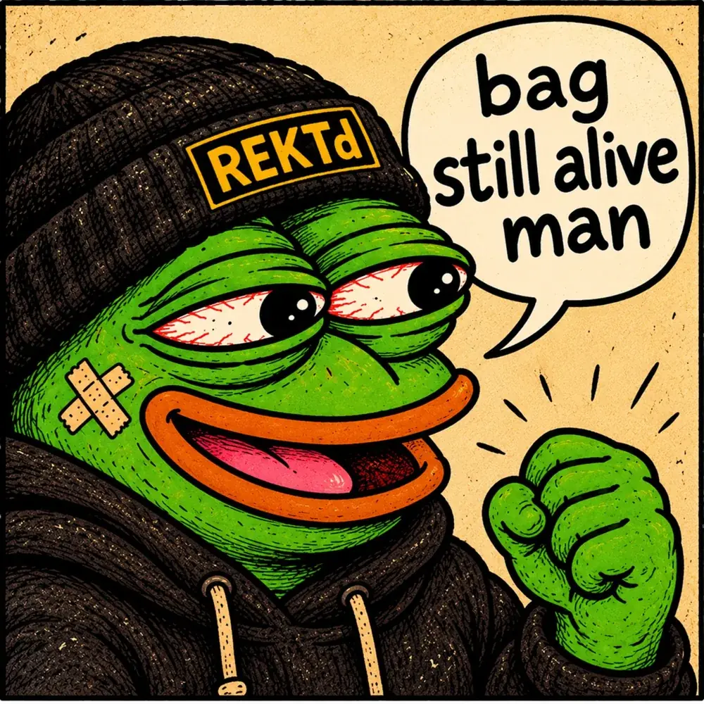 REKTd Rick celebrating: bag still alive, man