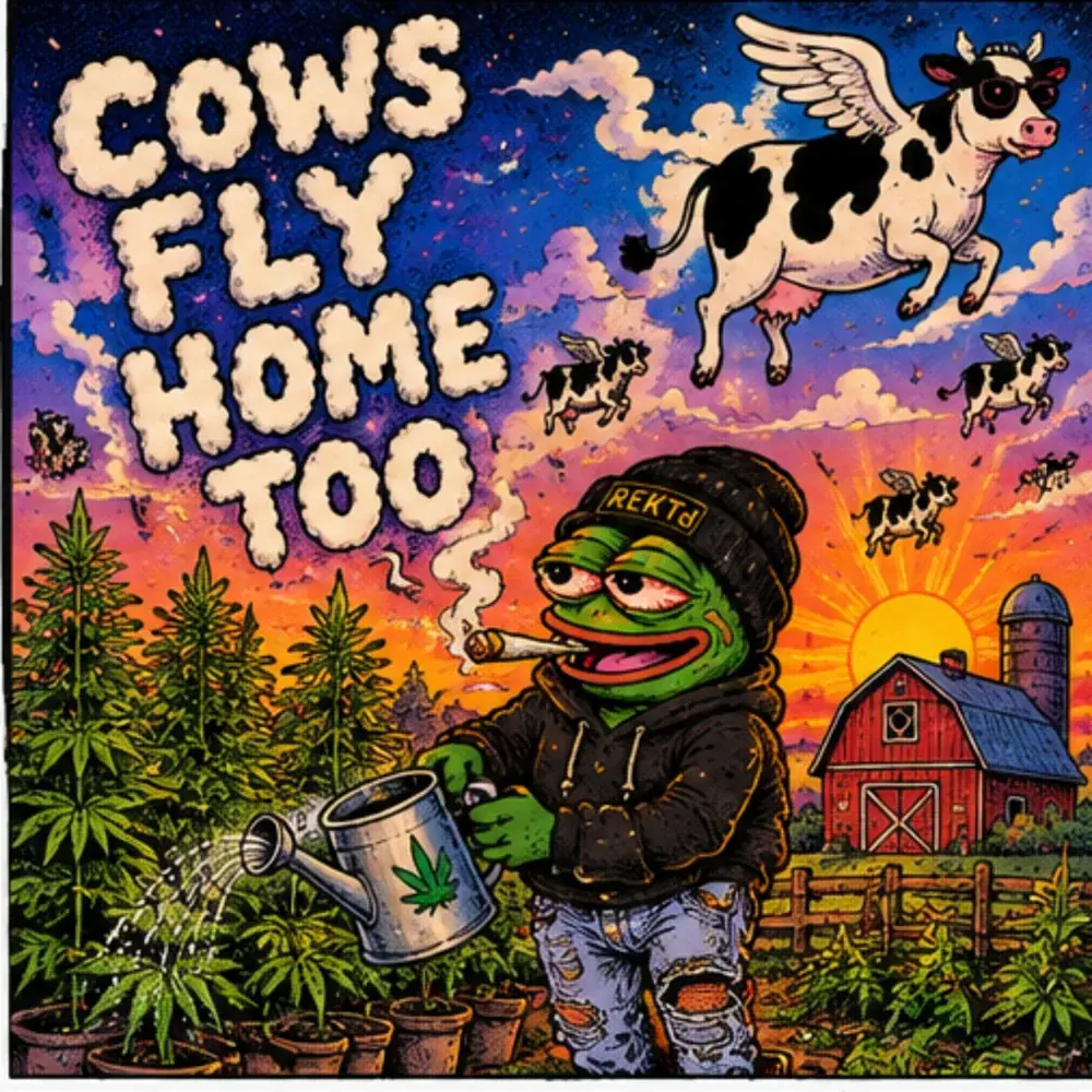 Rick watering plants while cows fly overhead