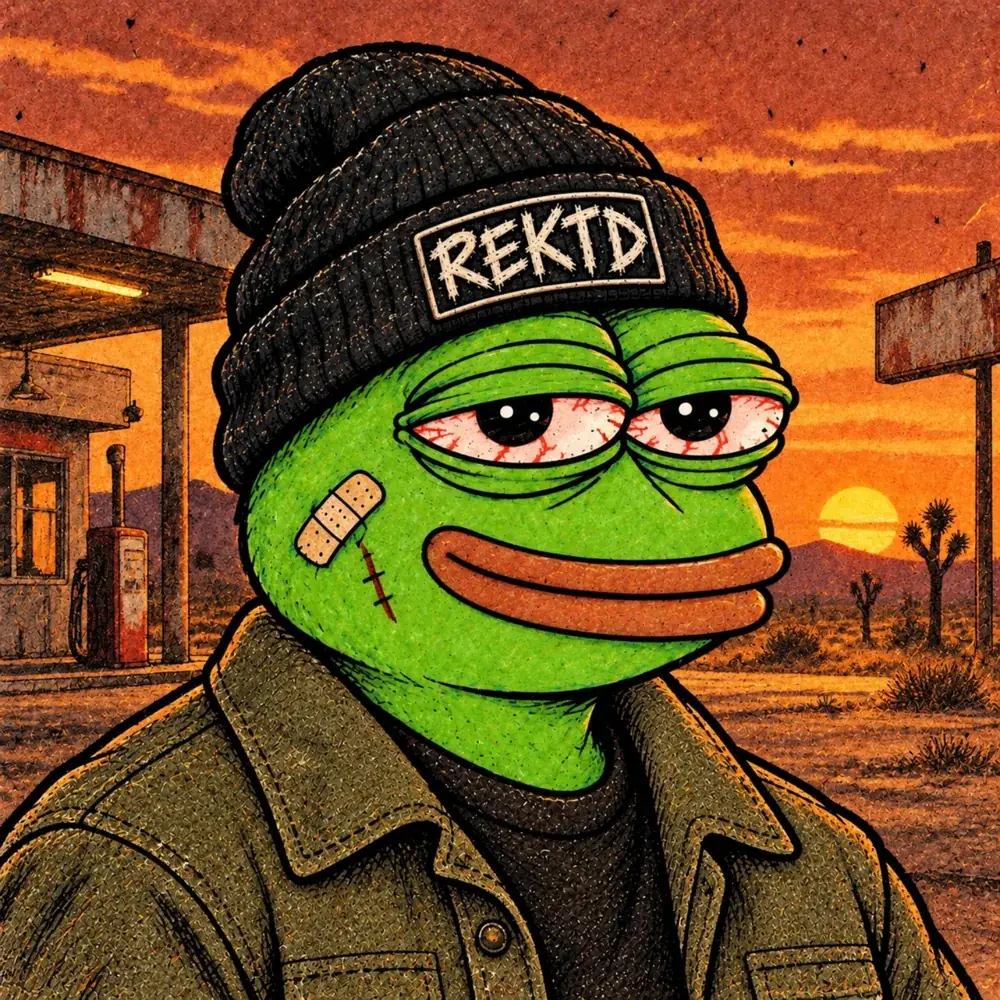 REKTd Rick in his black beanie at a desert sunset